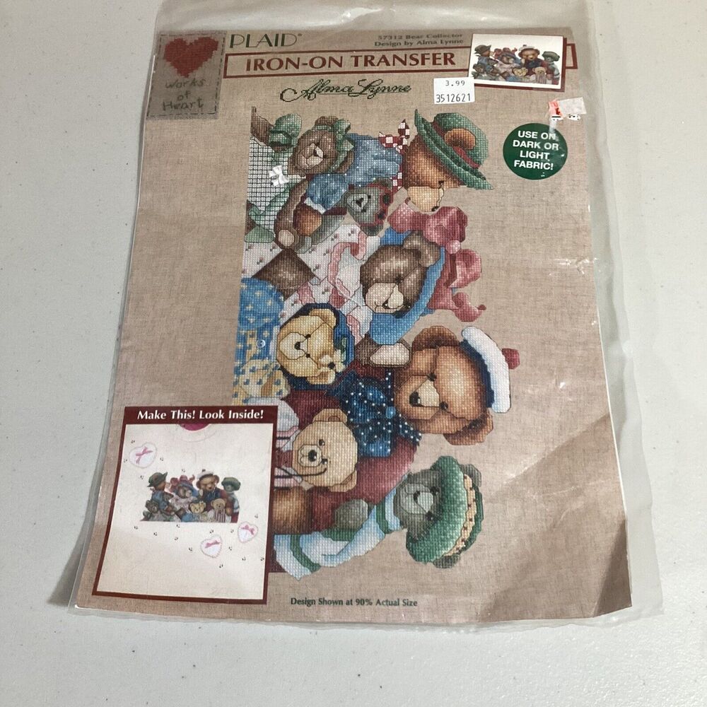 Adorable "Plaid"  Teddy Bear by Alma Lynn Iron On Transfer